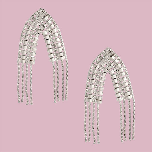 Foremost Statement Earrings: Bold Silver Elegance with Rhodium Plating Pinktown