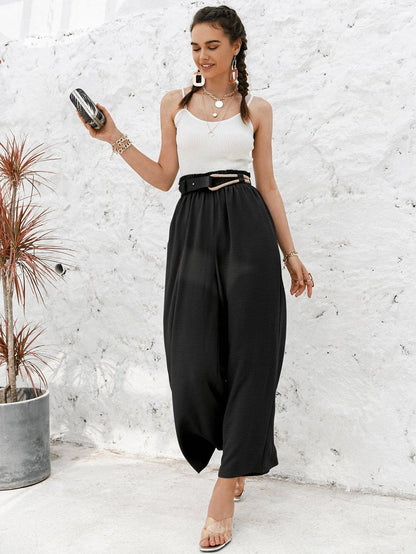 Frill Elastic Waist Wide Leg Pants Jewelry Bubble