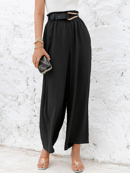 Frill Elastic Waist Wide Leg Pants Jewelry Bubble