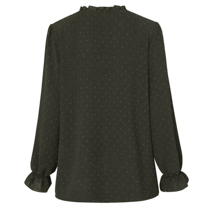 Frill Trim Button Up Swiss Dot Puff Sleeve Shirt Jewelry Bubble