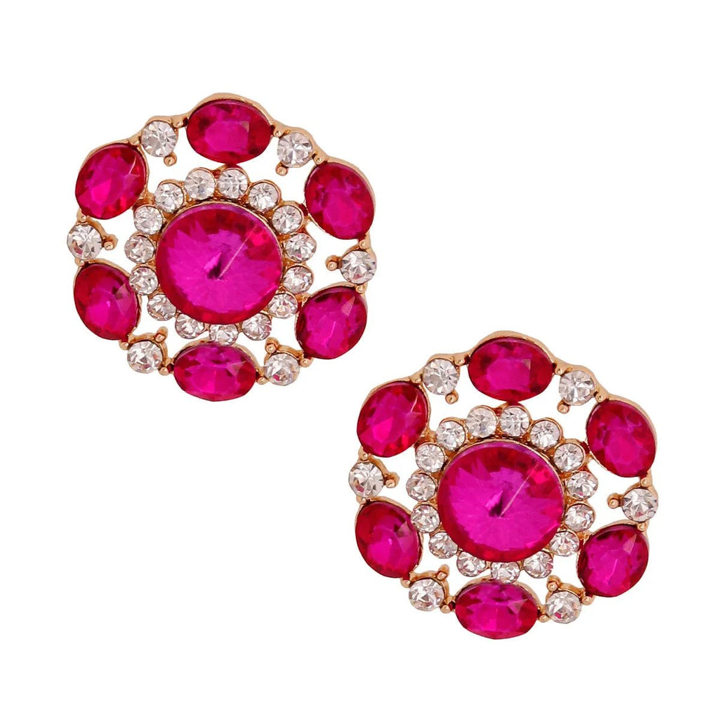 Fuchsia Crystal-Rhinestones Circle Stud Earrings: Add a Sparkling Touch to Your Look