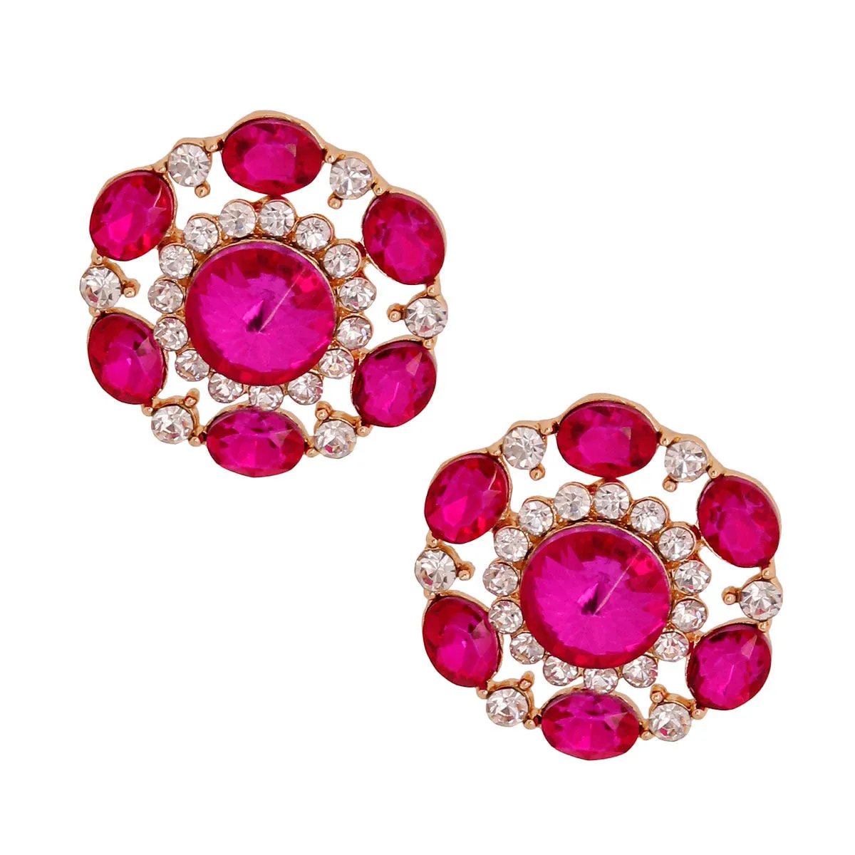Fuchsia Crystal-Rhinestones Circle Stud Earrings: Add a Sparkling Touch to Your Look