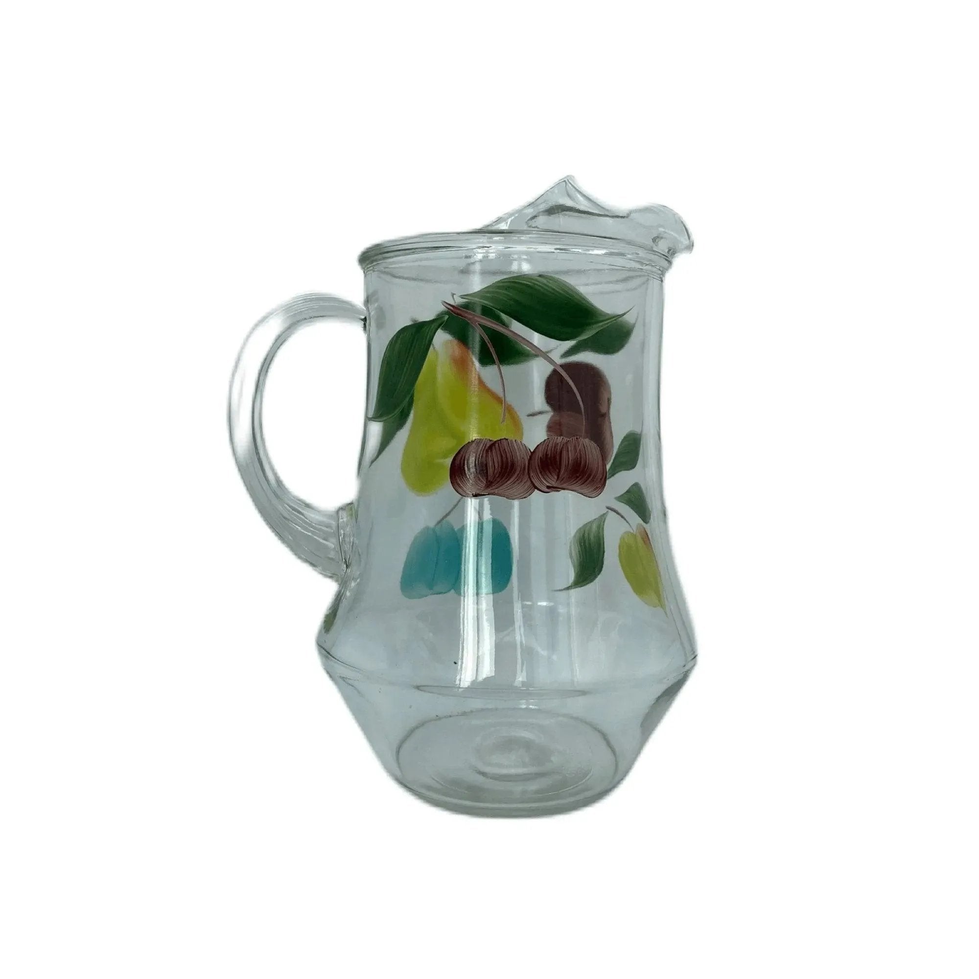 Gay Fad Fruit Hand Painted Clear Pitcher Ice Lip