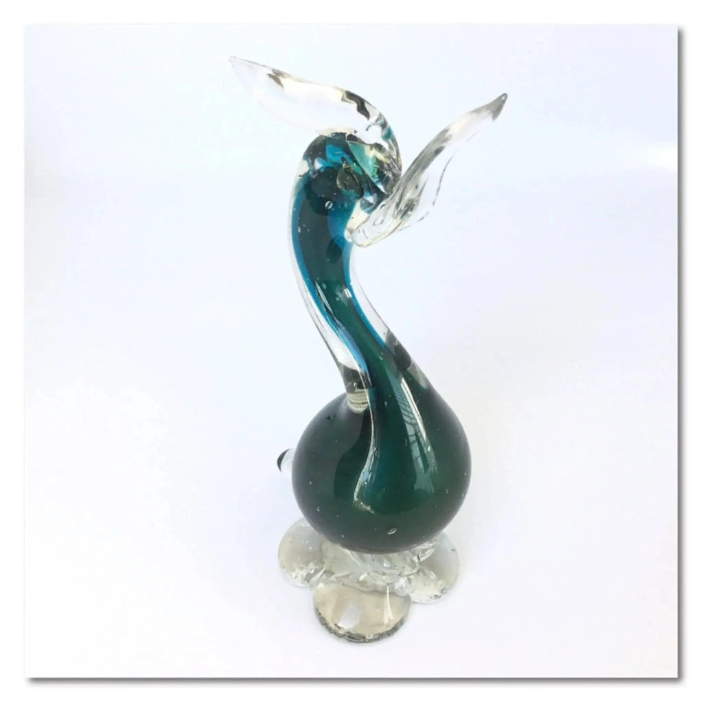 Vintage Murano Glass Swan Figurine - Teal and Gold Elegance