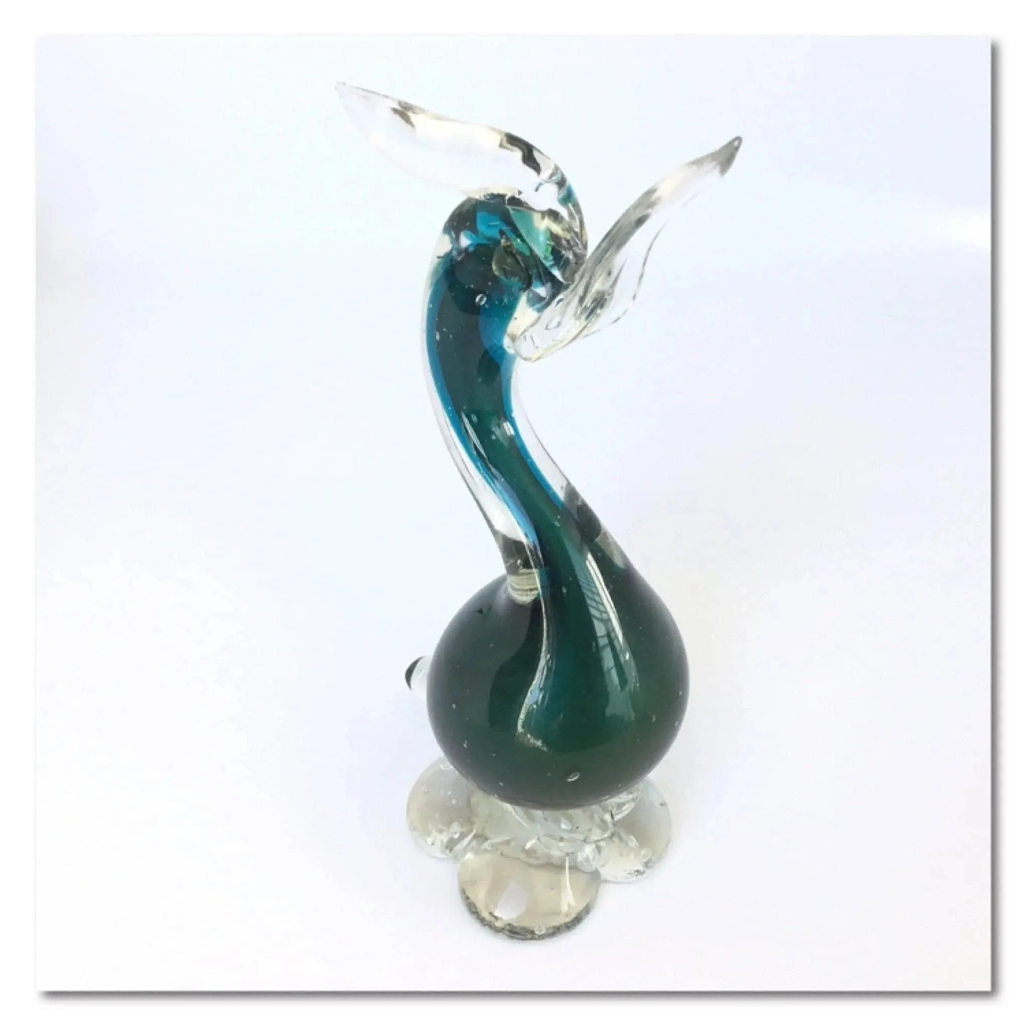 Vintage Murano Glass Swan Figurine - Teal and Gold Elegance