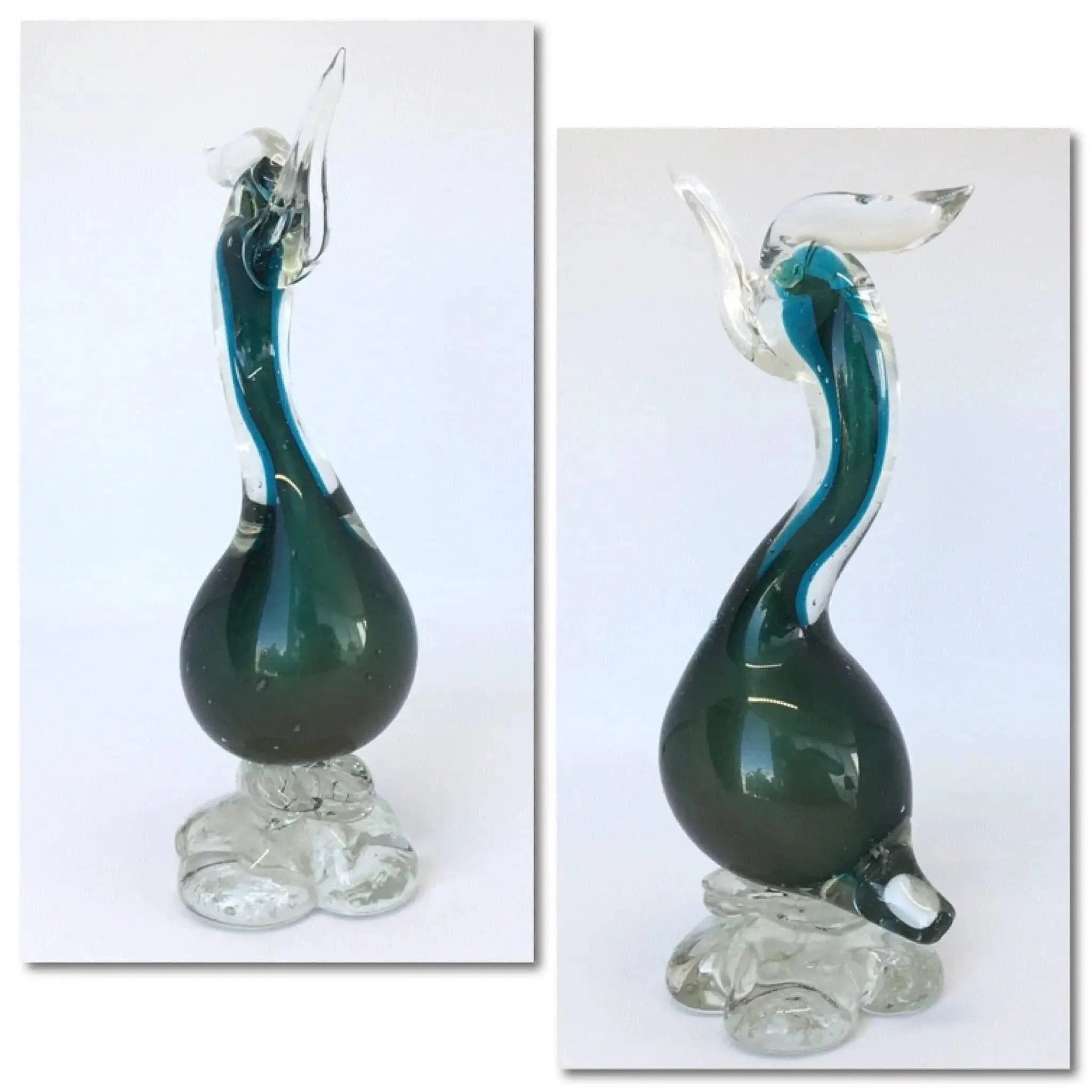 Vintage Murano Glass Swan Figurine - Teal and Gold Elegance