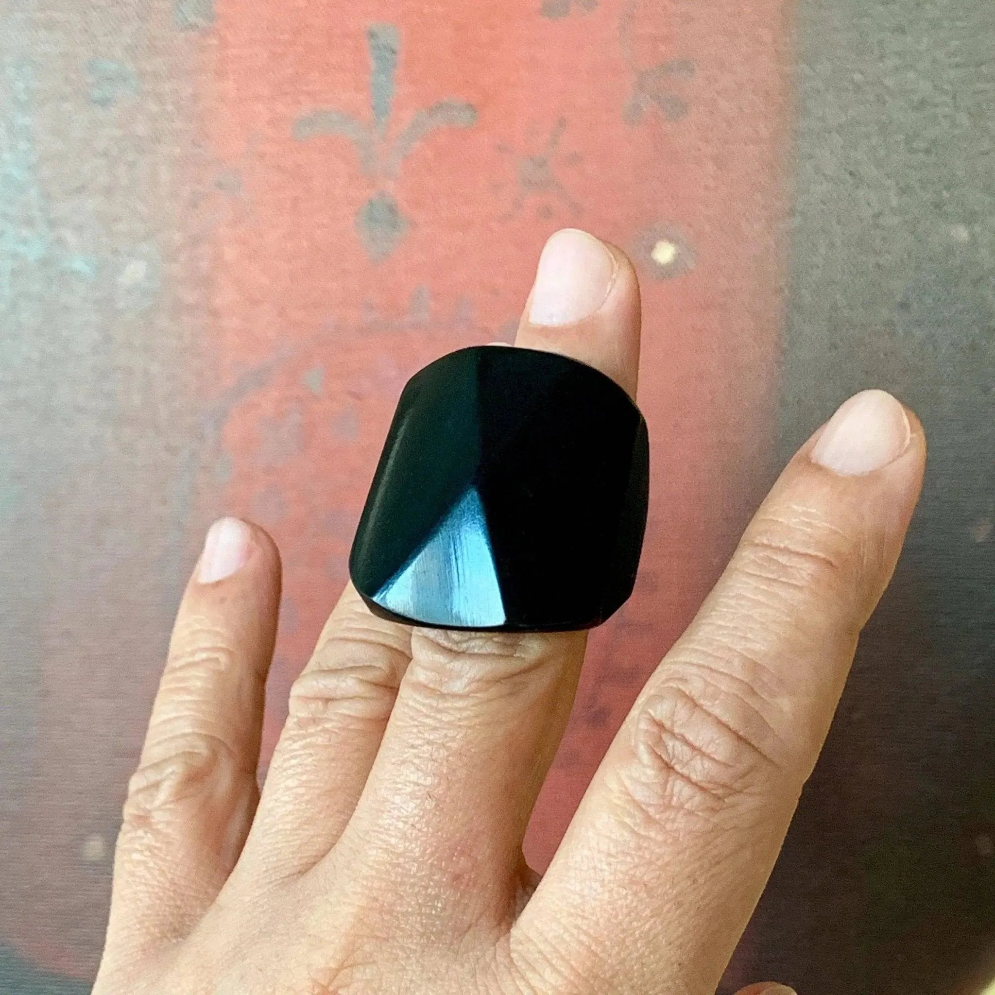 Black Resin Chunky Faceted Pyramid Cocktail Ring Size 8.25
