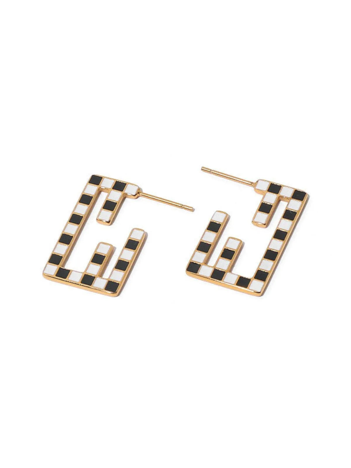 Geometric Black and White Enamel Earrings Jewelry Bubble