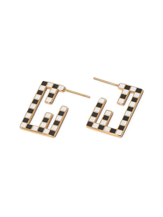 Geometric Black and White Enamel Earrings Pinktown