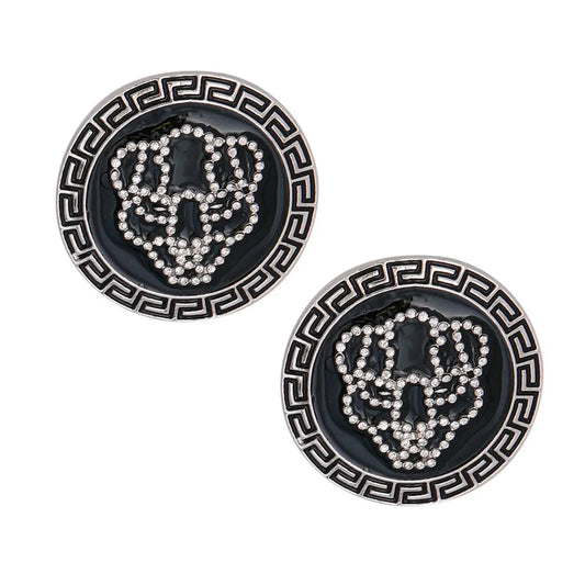 Get Chic: Silver & Black Tiger Stud Earrings for Women Pinktown