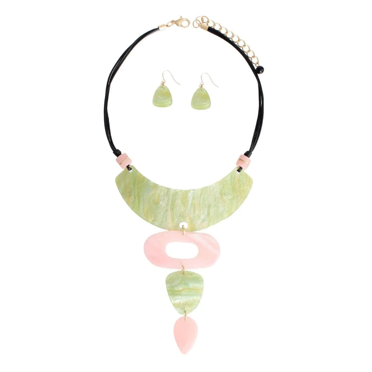 Get Noticed: Unique Pink Green Drop Collar Necklace Set Jewelry Bubble