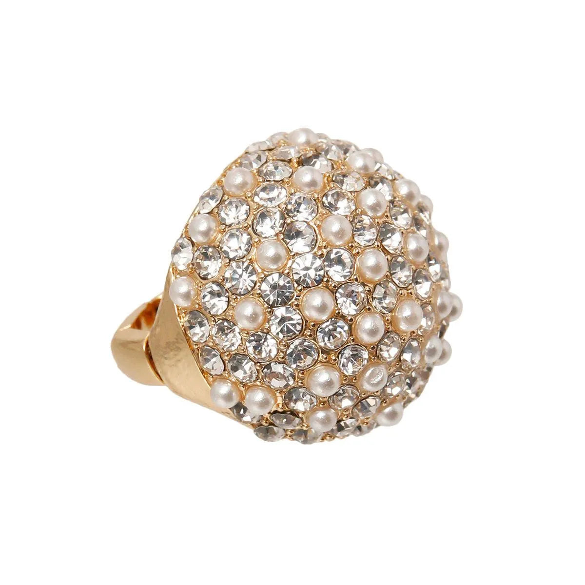 Get Noticed with Our Rhinestone Faux Pearl Statement Ring - Shop Now Jewelry Bubble