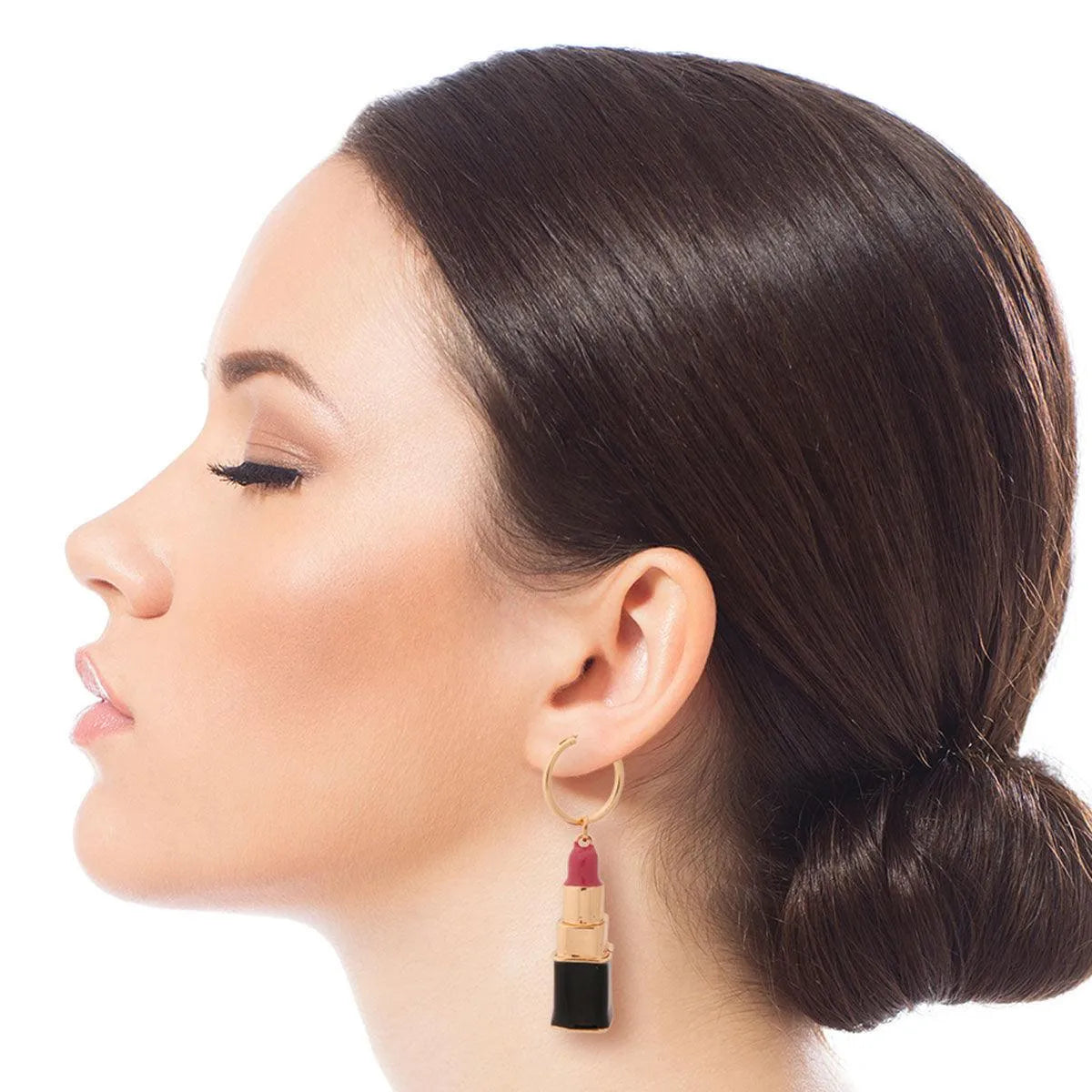 Get Noticed with Pink Lipstick and Gold Hoops | Whimsical Earrings for Any Occasion Jewelry Bubble