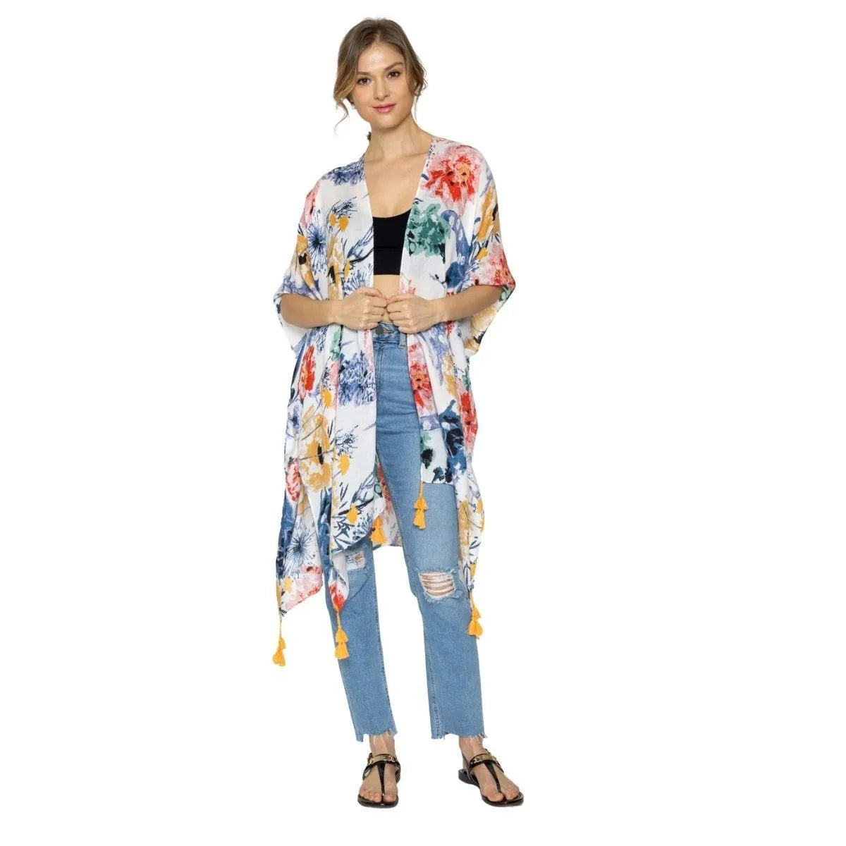 Get Noticed with our Multicolor Floral Kimono Coverup Top Jewelry Bubble