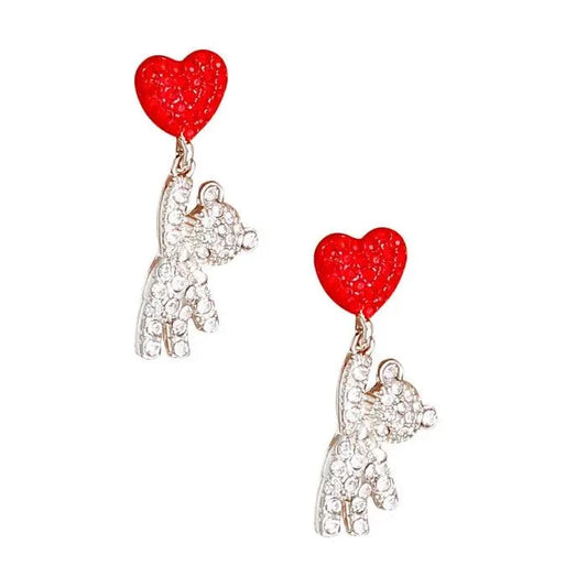 Get Playful: Cutest Drop Teddy Bear Silver Earrings for Women Pinktown