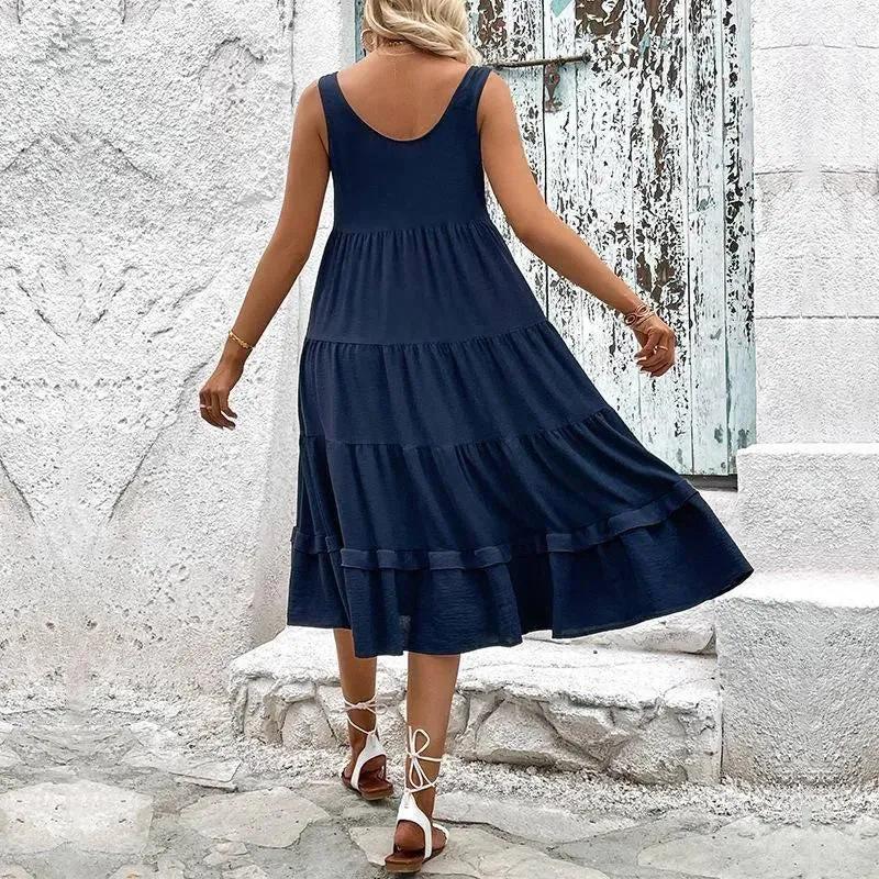 Get Summer-Ready with Our Sleeveless Buttoned Midi Dress