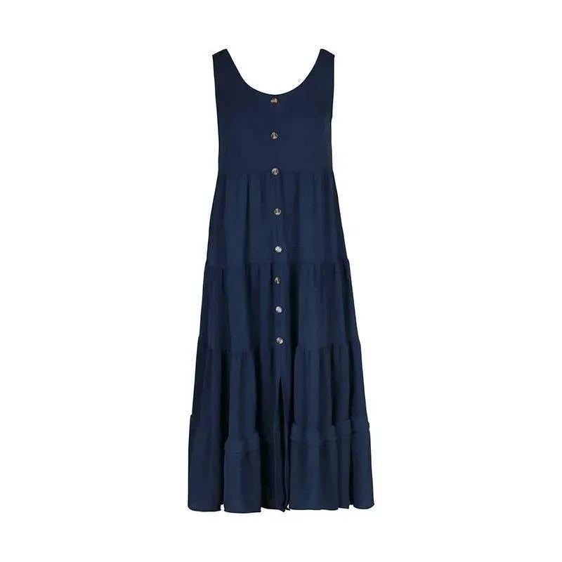 Get Summer-Ready with Our Sleeveless Buttoned Midi Dress