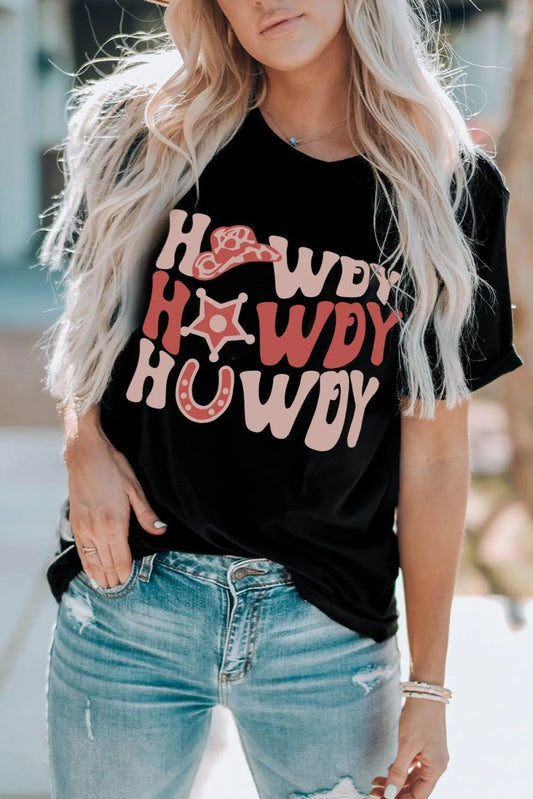 Get Your Hands on HOWDY Letter Graphic Tee for Women Today Jewelry Bubble