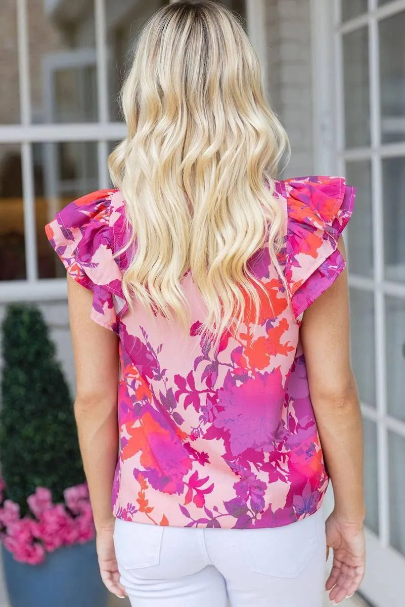 Get ready to bloom: Floral Flutter Sleeve Blouse Jewelry Bubble