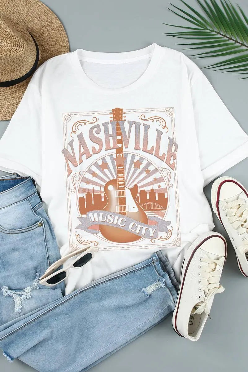 Get the Best Nashville Graphic Printed Short Sleeve Tee for Ladies Today Jewelry Bubble