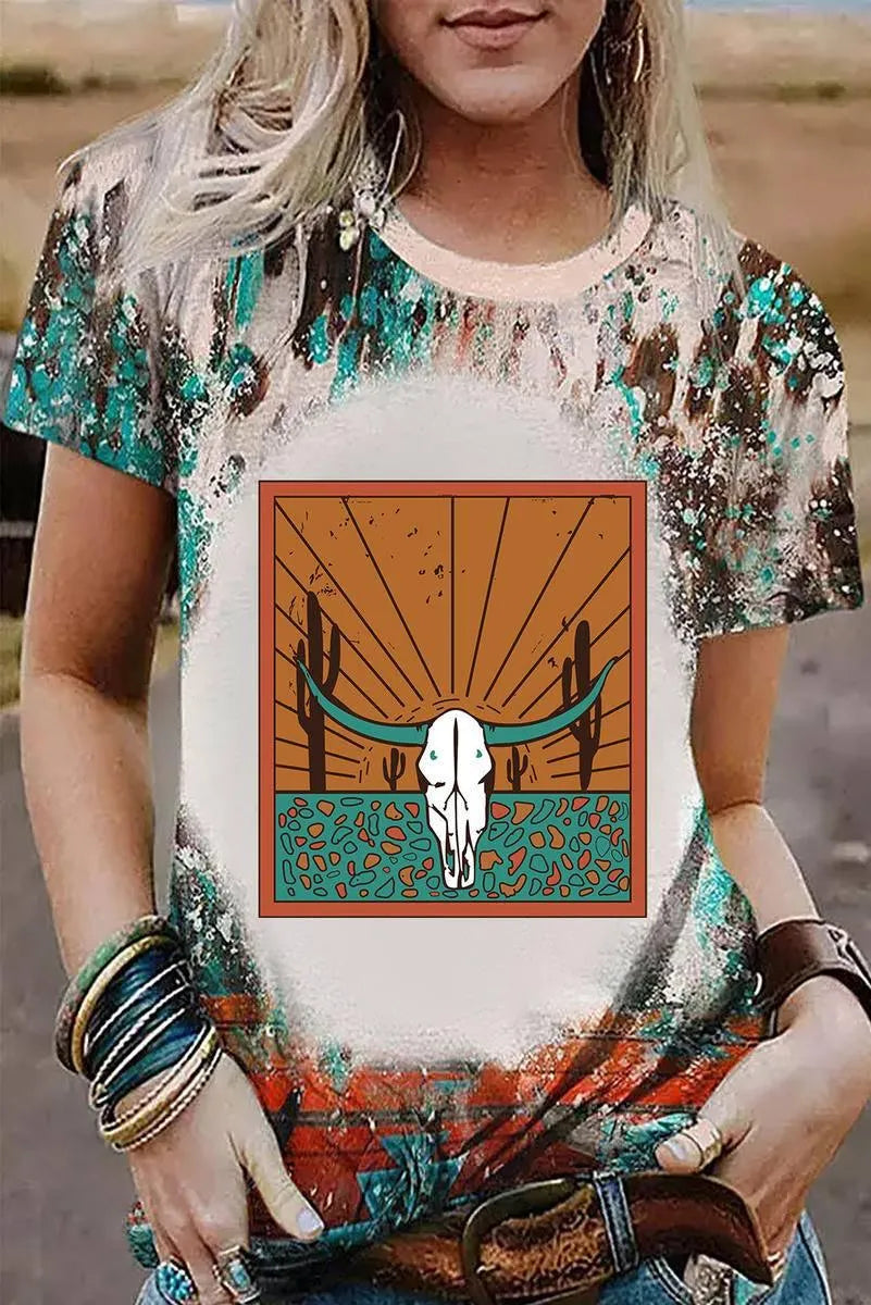 Get the Best Steer Western Print T-Shirt for Women Jewelry Bubble