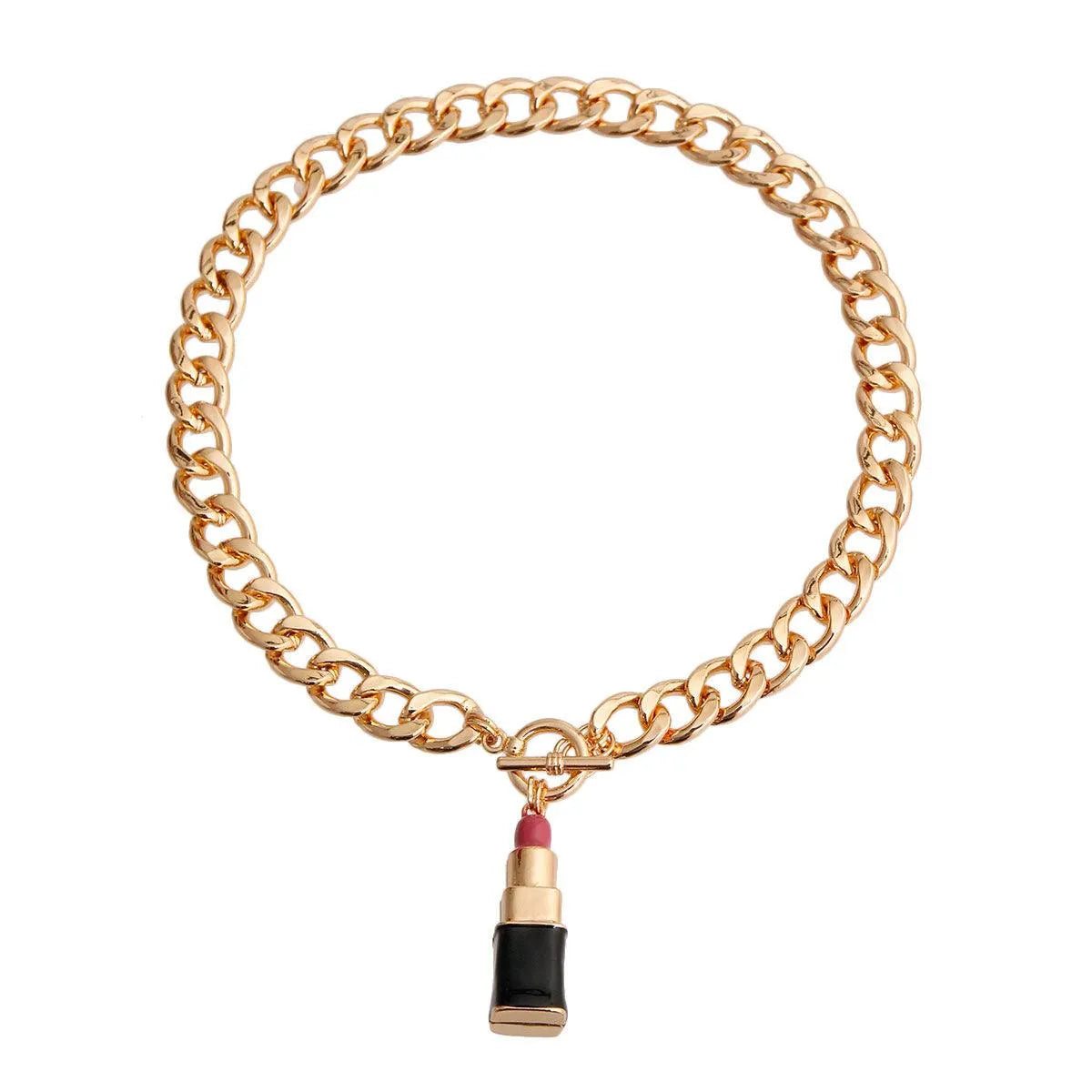 Get the Perfect Pink Lipstick Look with Our Gold Tone Chain Necklace Jewelry Bubble