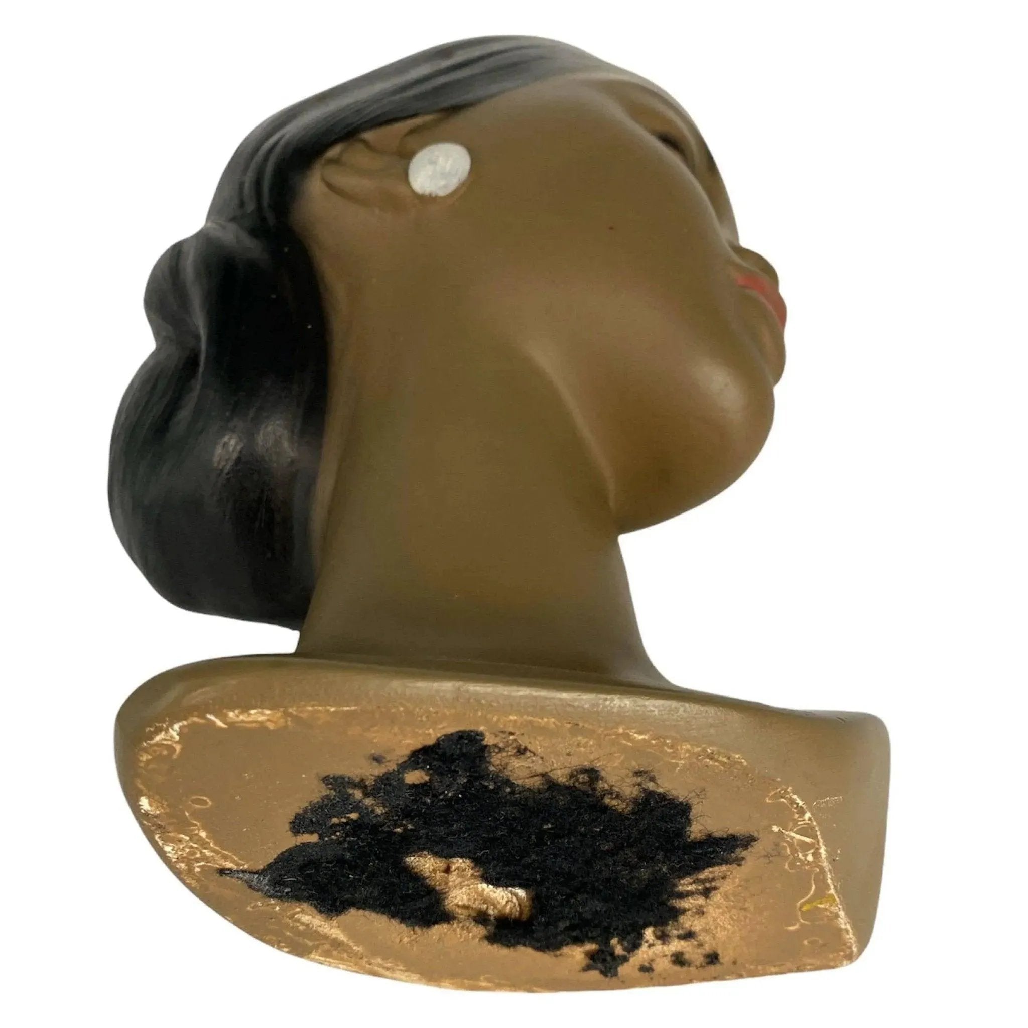 Girl Head Bust Vintage 1950s Chalkware Polynesian Female Figurine