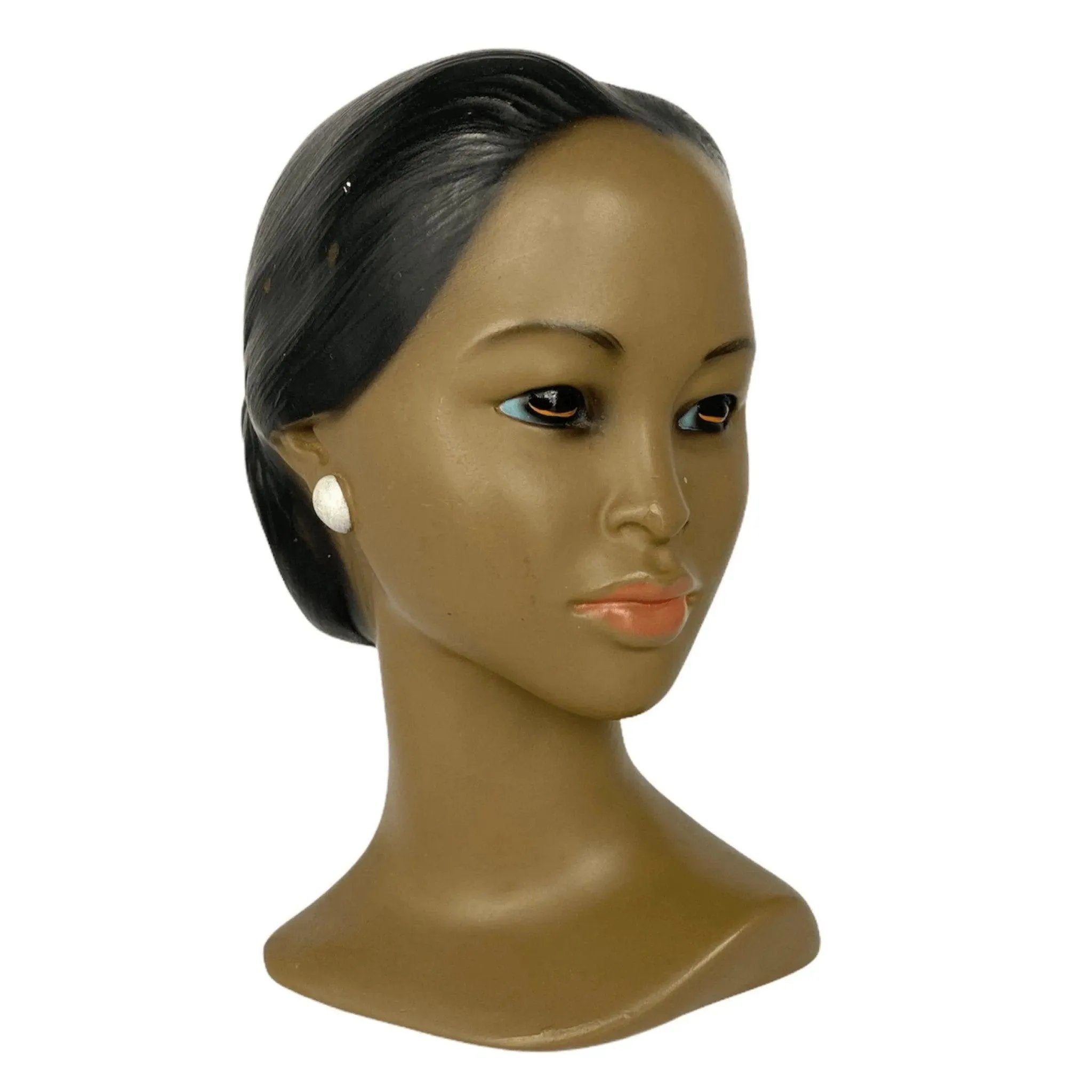 Girl Head Bust Vintage 1950s Chalkware Polynesian Female Figurine