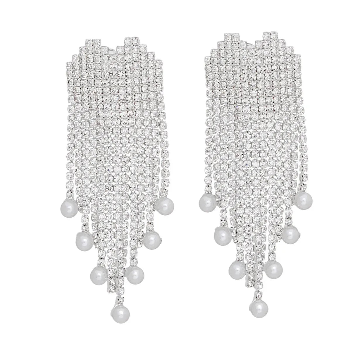 Glamorous Cascading Crystal and Pearl Statement Earrings - Fashion Jewelry Jewelry Bubble