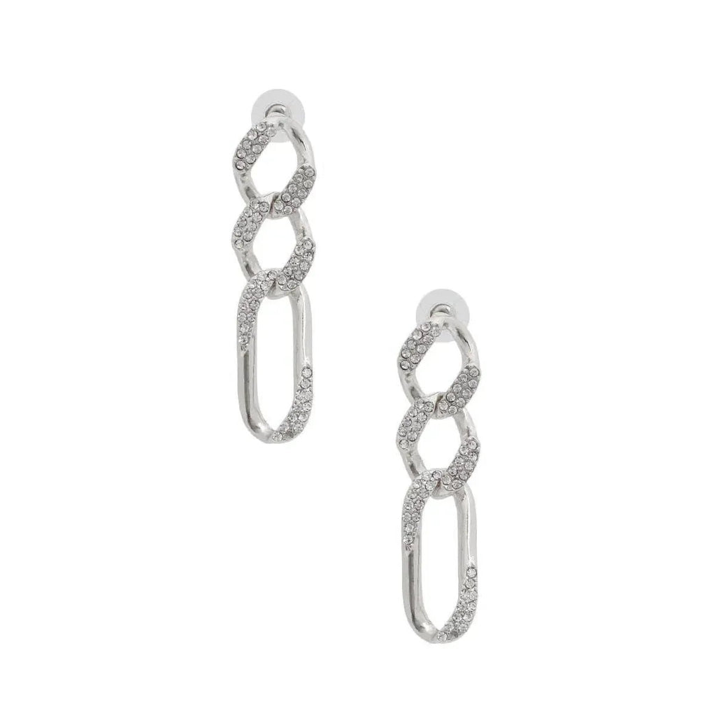 Glamorous Rhinestone Silver-Plated Chain Link Earrings - Shop Now!