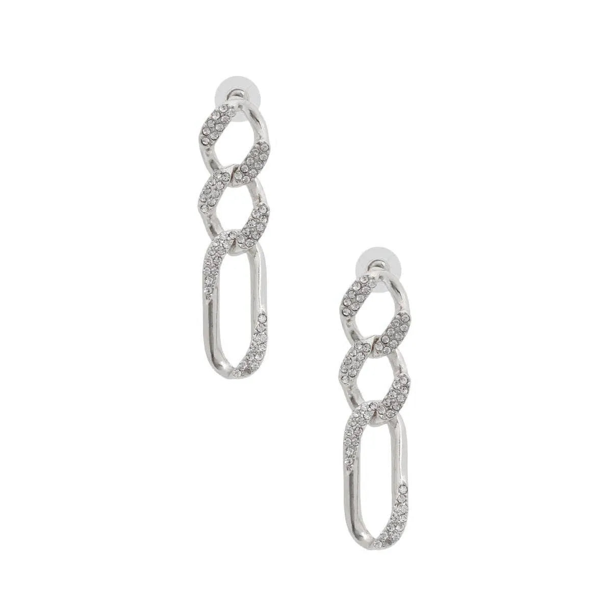 Glamorous Rhinestone Silver-Plated Chain Link Earrings - Shop Now! Jewelry Bubble