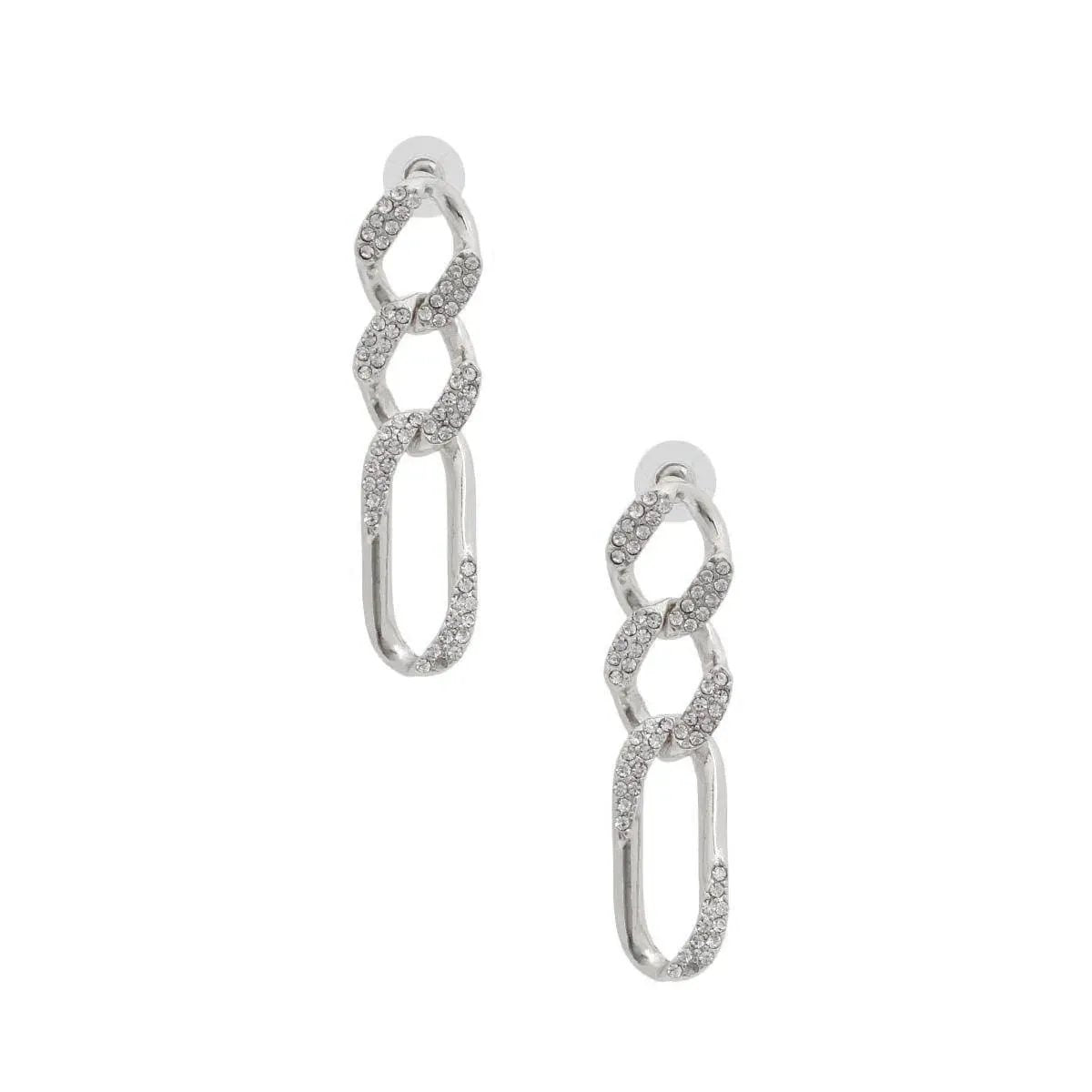 Glamorous Rhinestone Silver-Plated Chain Link Earrings - Shop Now!