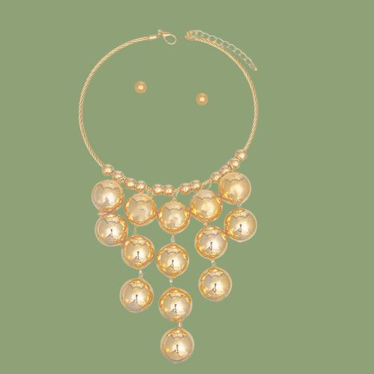 Gold Bauble Ball Necklace Set for Women Jewelry Bubble