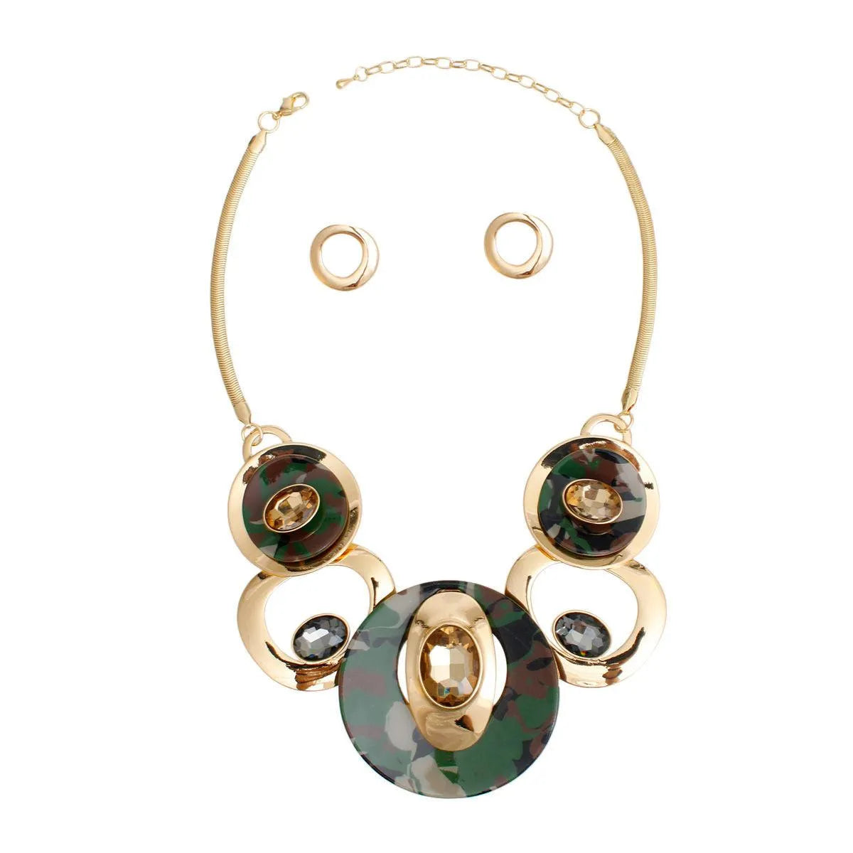 Gold Chan Camouflage Circular Bib Necklace with Earrings – Stylish! Jewelry Bubble