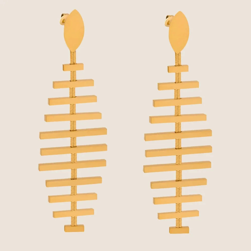 Gold Fishbone Drop Earrings: A Unique Statement in Style