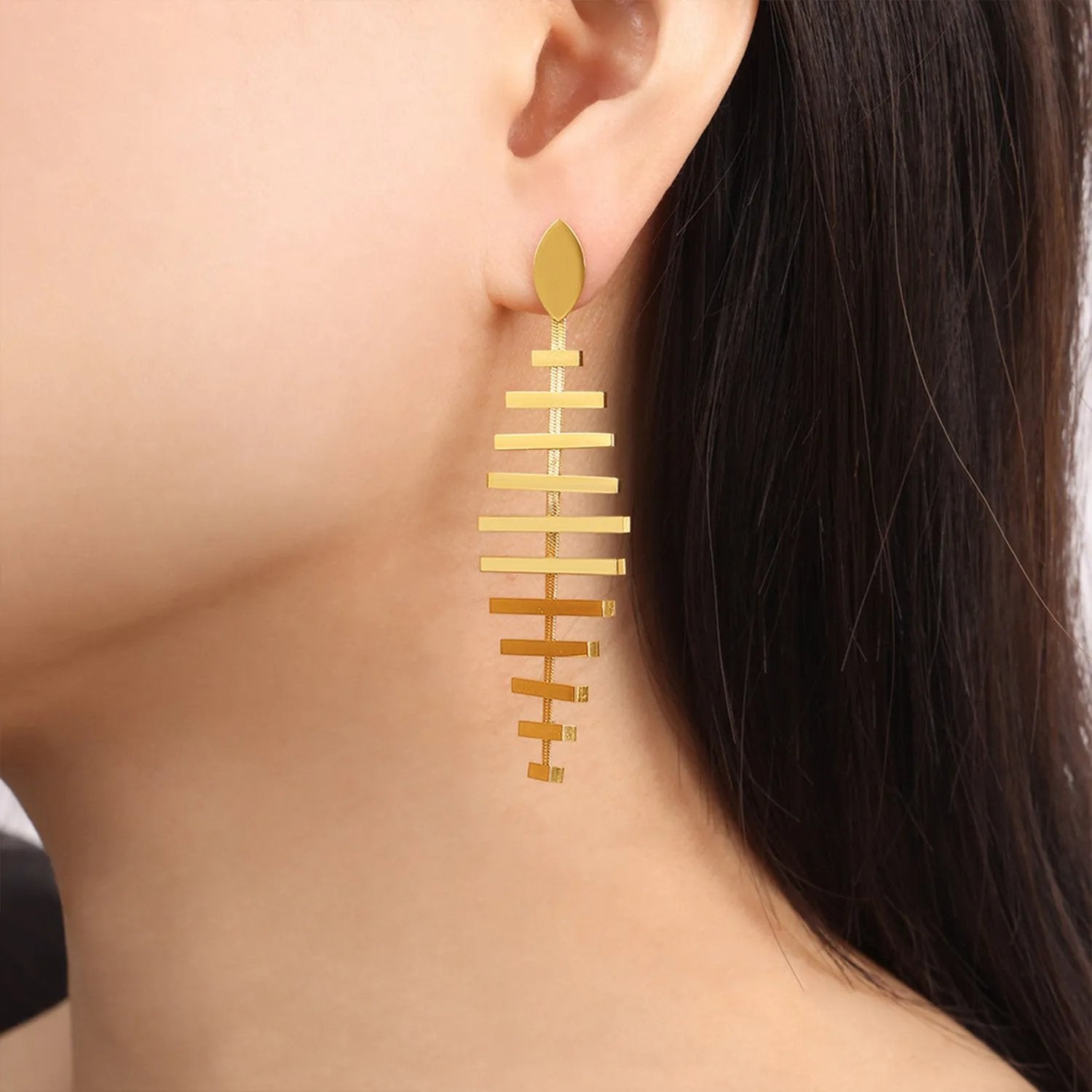 Gold Fishbone Drop Earrings: A Unique Statement in Style