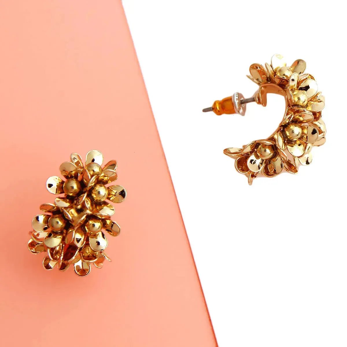 Gold Flower Open Hoop Earrings