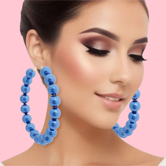 Gold Hoop Earrings with Blue Pearls Pinktown