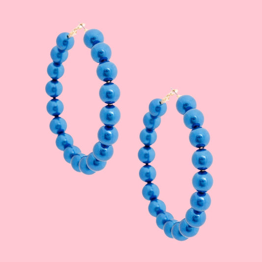 Gold Hoop Earrings with Blue Pearls Pinktown