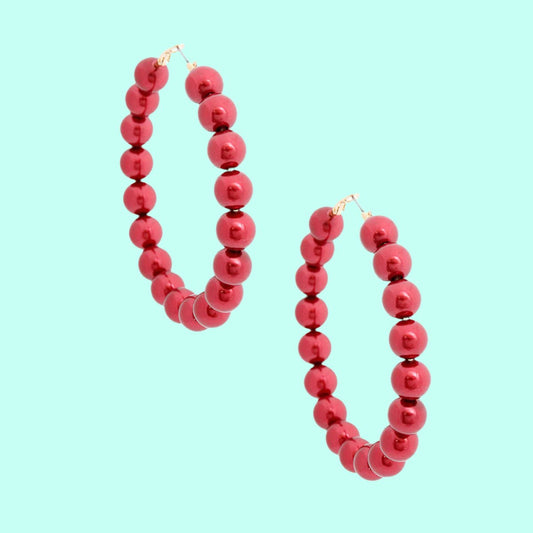 Gold Hoop Earrings with Burgundy Pearls Pinktown