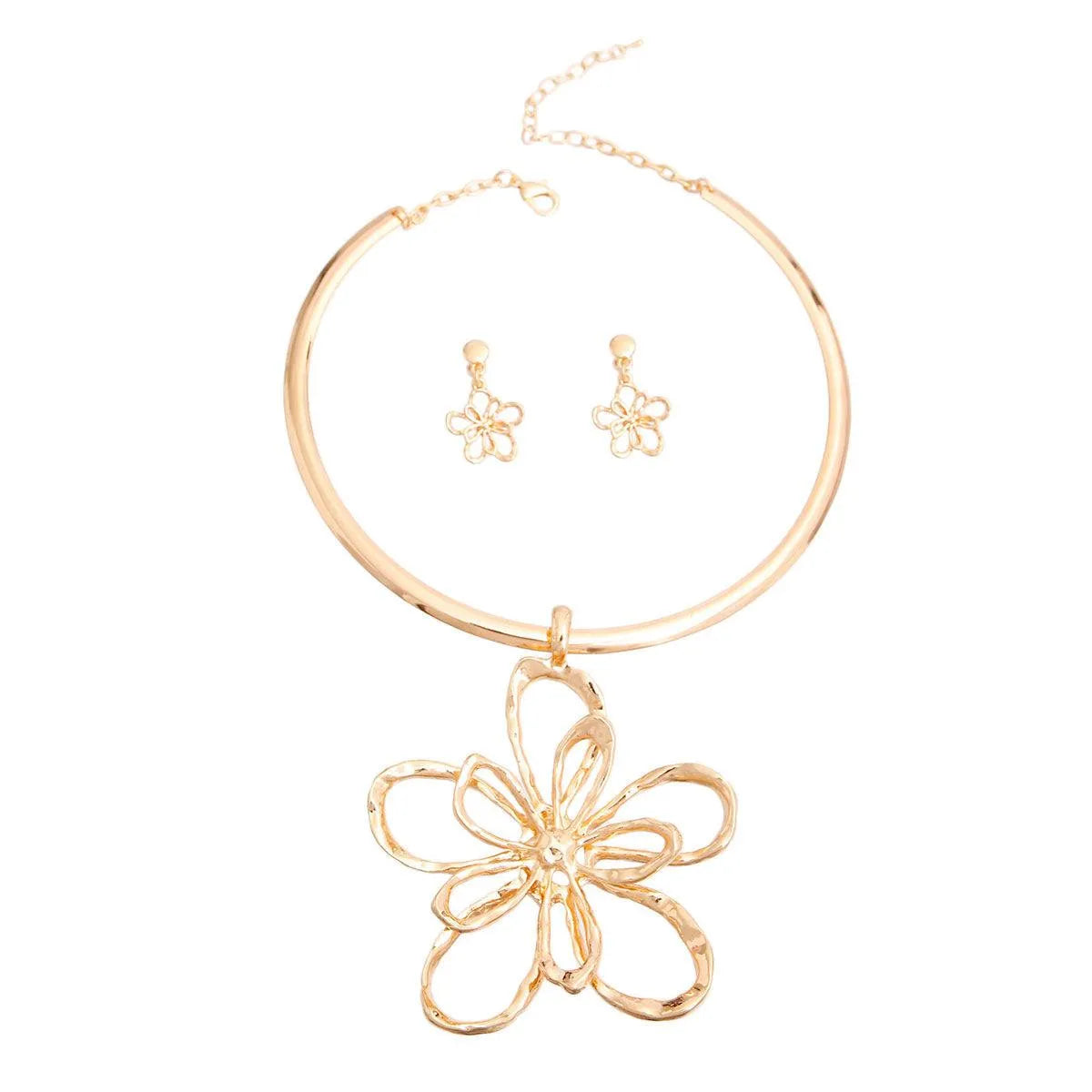 Gold Open Flower Pendant Necklace with Matching Earrings - Perfect Gift Jewelry Bubble