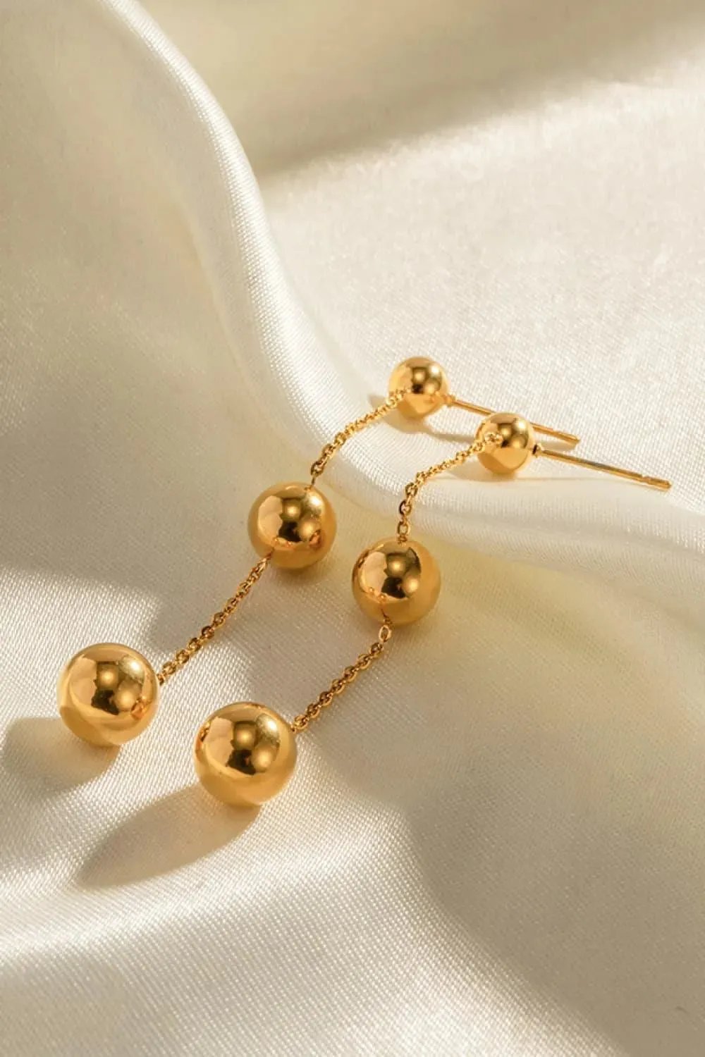 Gold Plated Beads Chain Earrings - Minimalist Chic Jewelry
