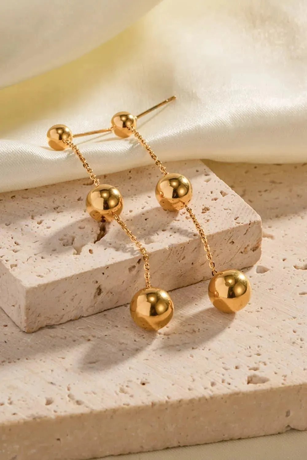 Gold Plated Beads Chain Earrings - Minimalist Chic Jewelry