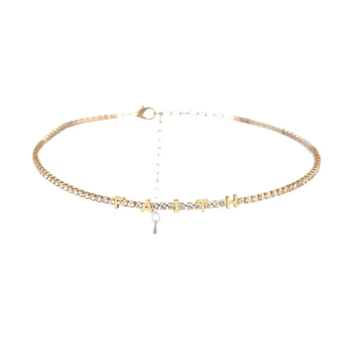 Gold Plated CZ Tennis Choker Necklace Faith Letters Jewelry Bubble