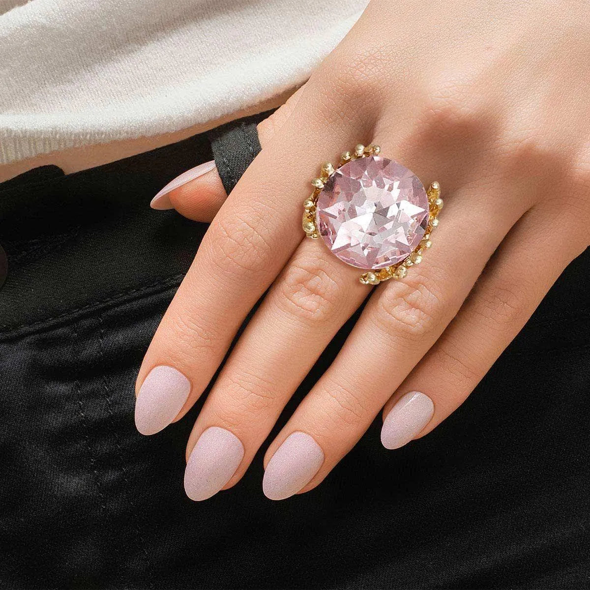 Gold Plated Cocktail Ring With Faceted Pink Stone Jewelry Bubble