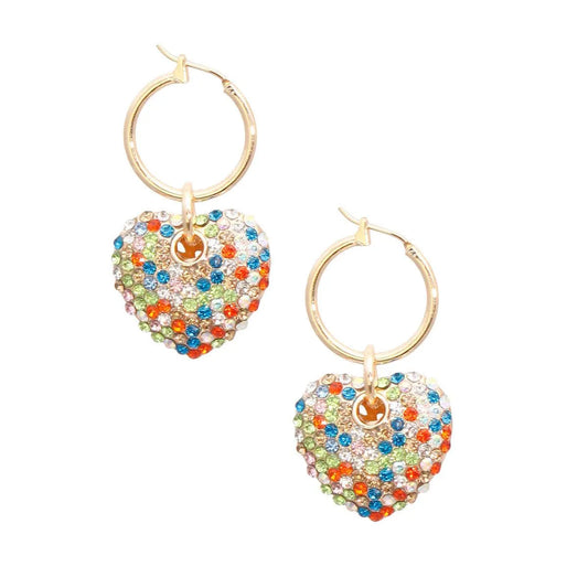 Gold Plated Hoop Earrings Multicolor Heart Dangle Jewelry Bubble