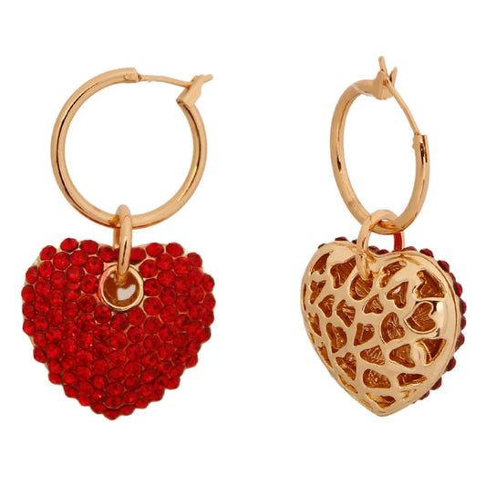 Gold Plated Hoop Earrings Red Heart Dangle Jewelry Bubble