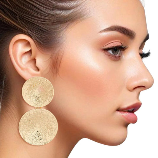 Gold Round Drop Earrings: Stylish Elegance - Fashion Jewelry Pinktown