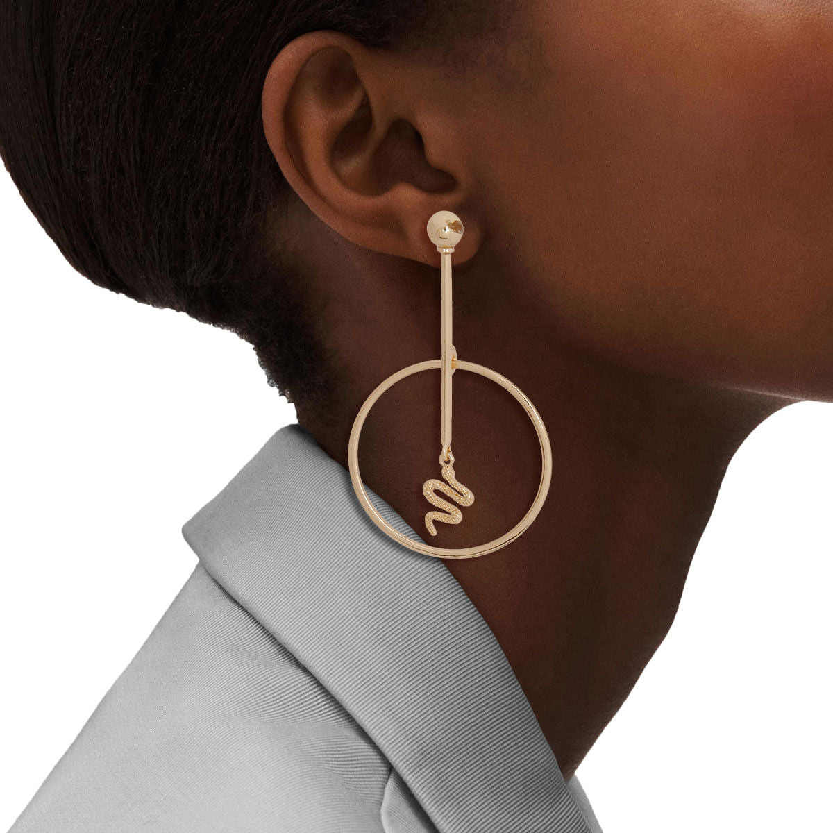 Gold Snake Charm Hoops: Linear Drop Earrings Jewelry Bubble