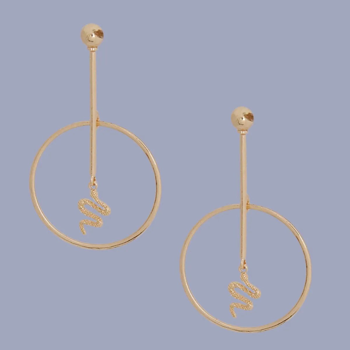 Gold Snake Charm Hoops: Linear Drop Earrings